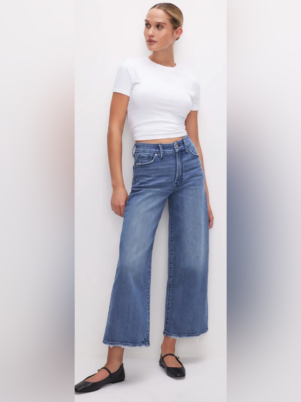 Good American Cropped Palazzo Jeans Size 27/4